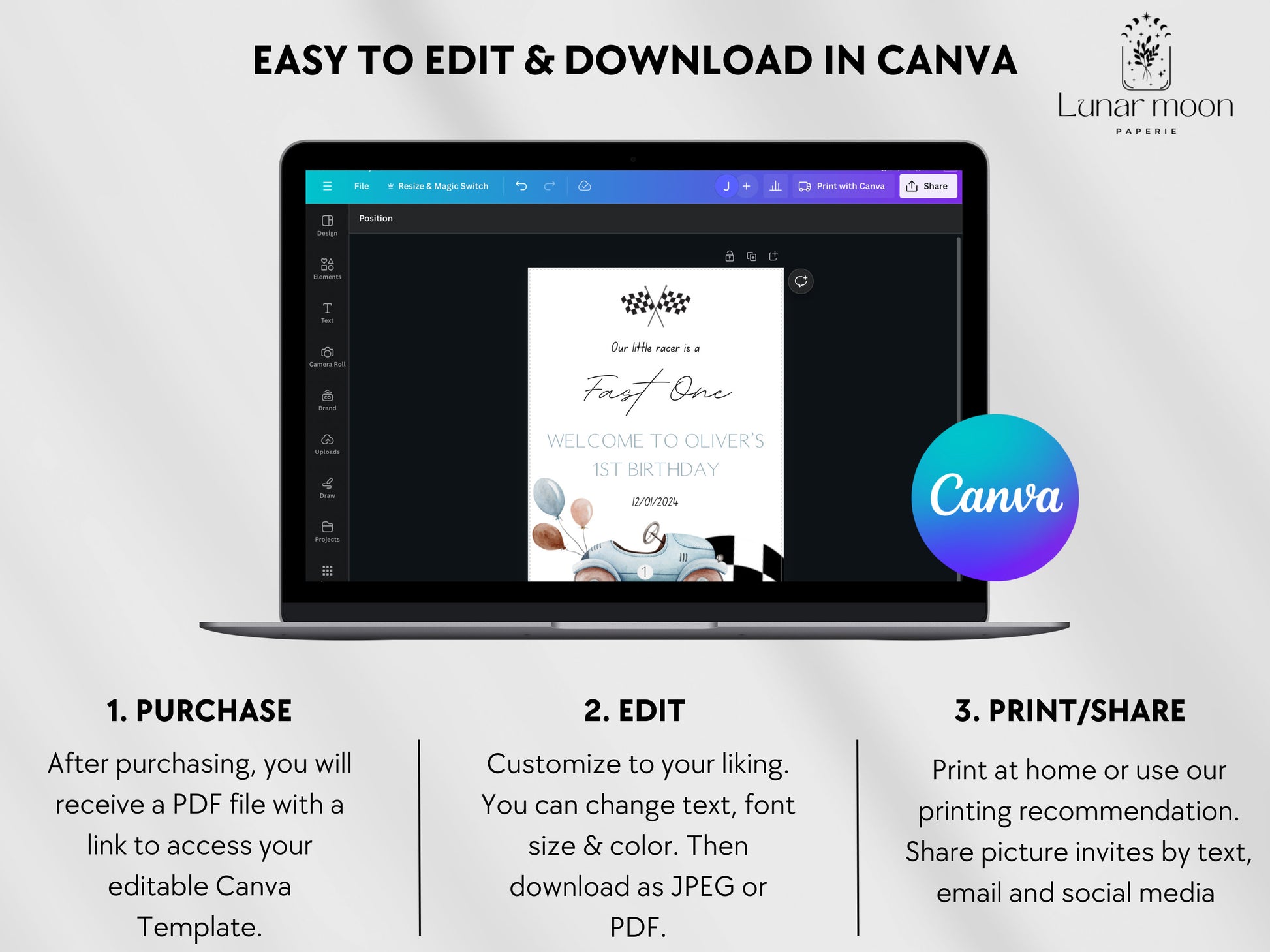 Fast One 1st Birthday Welcome Sign - Race Car Theme - Digital Download