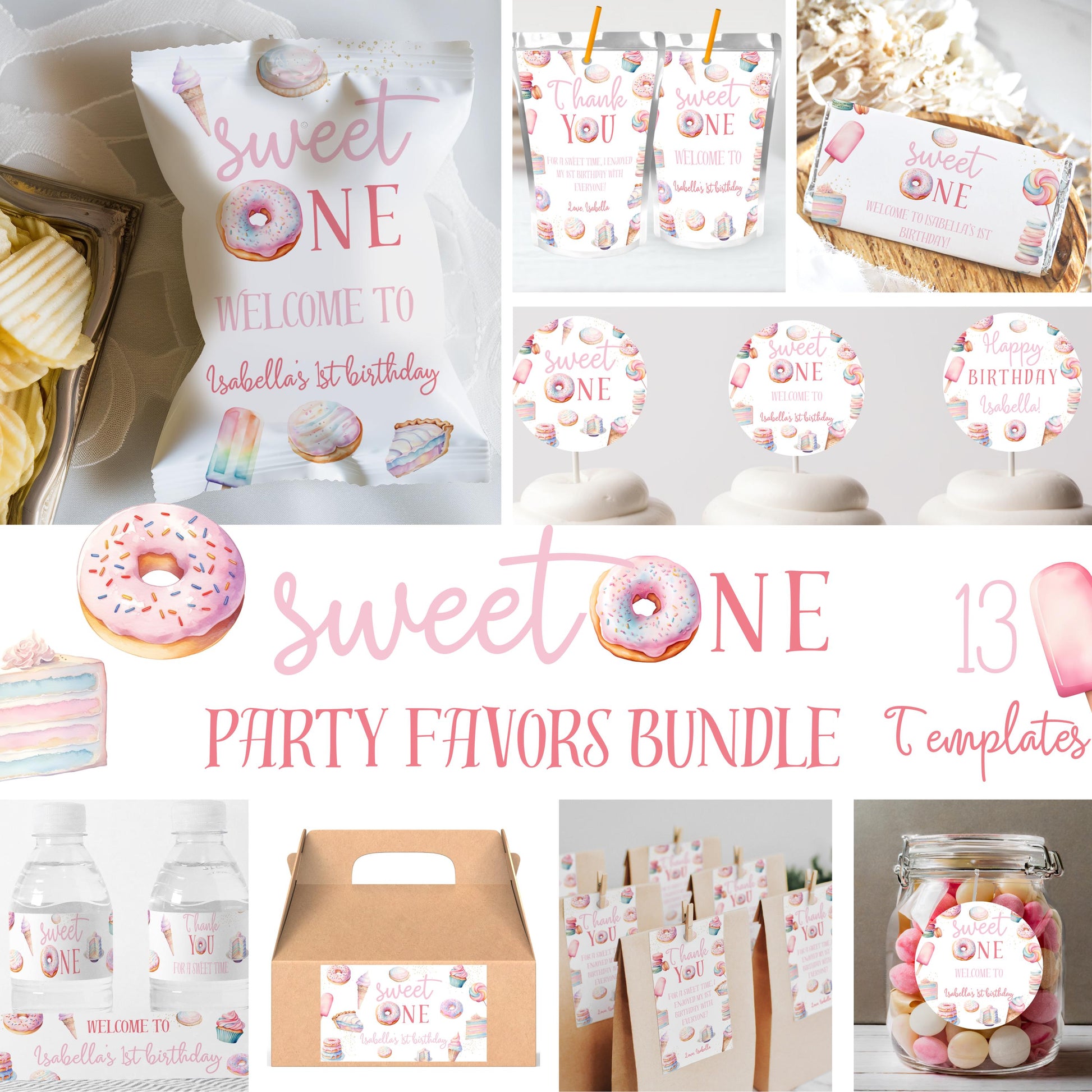 Sweet One 1st Birthday Bundle - Sweets Themed Birthday Supplies - Digital Download