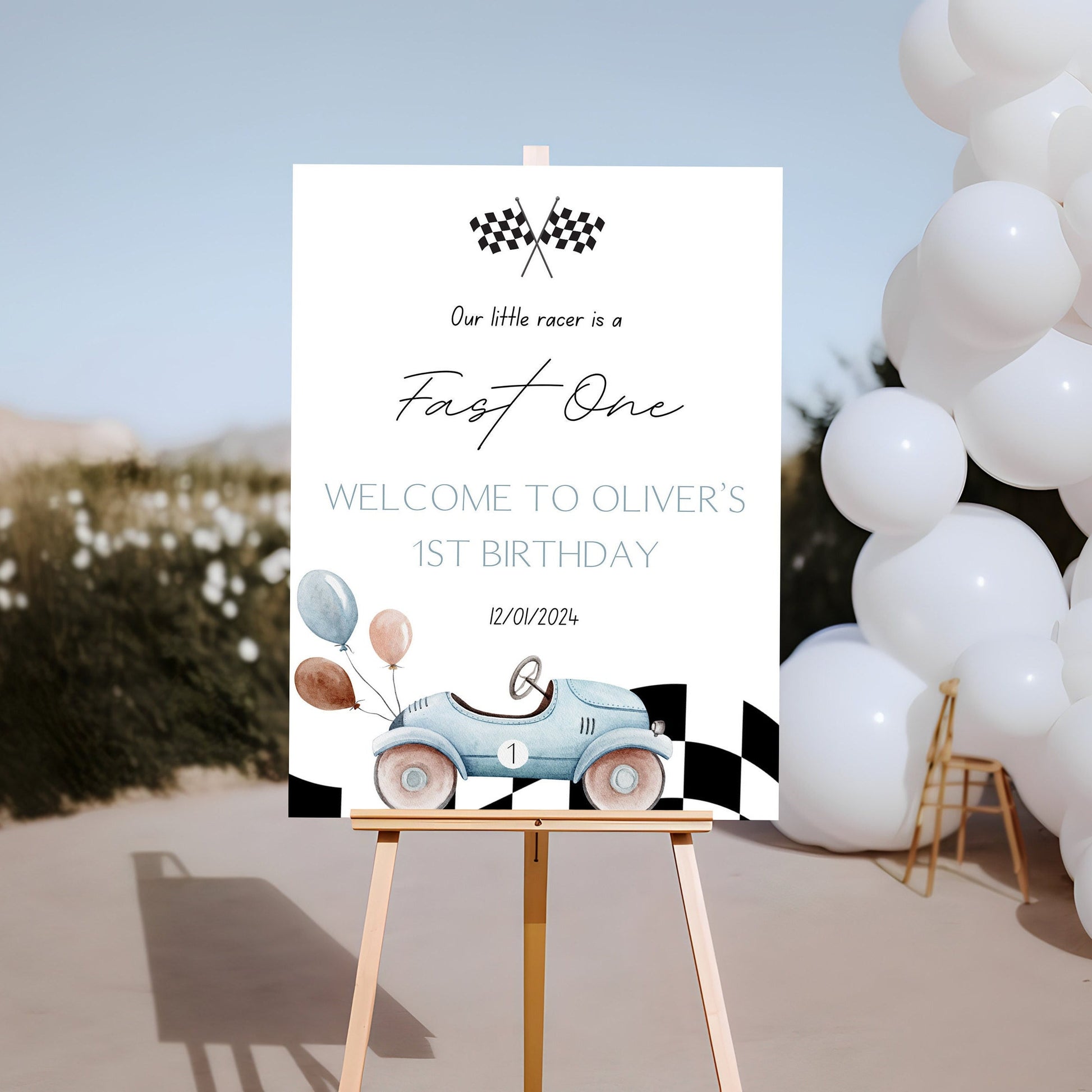 Fast One 1st Birthday Welcome Sign - Race Car Theme - Digital Download
