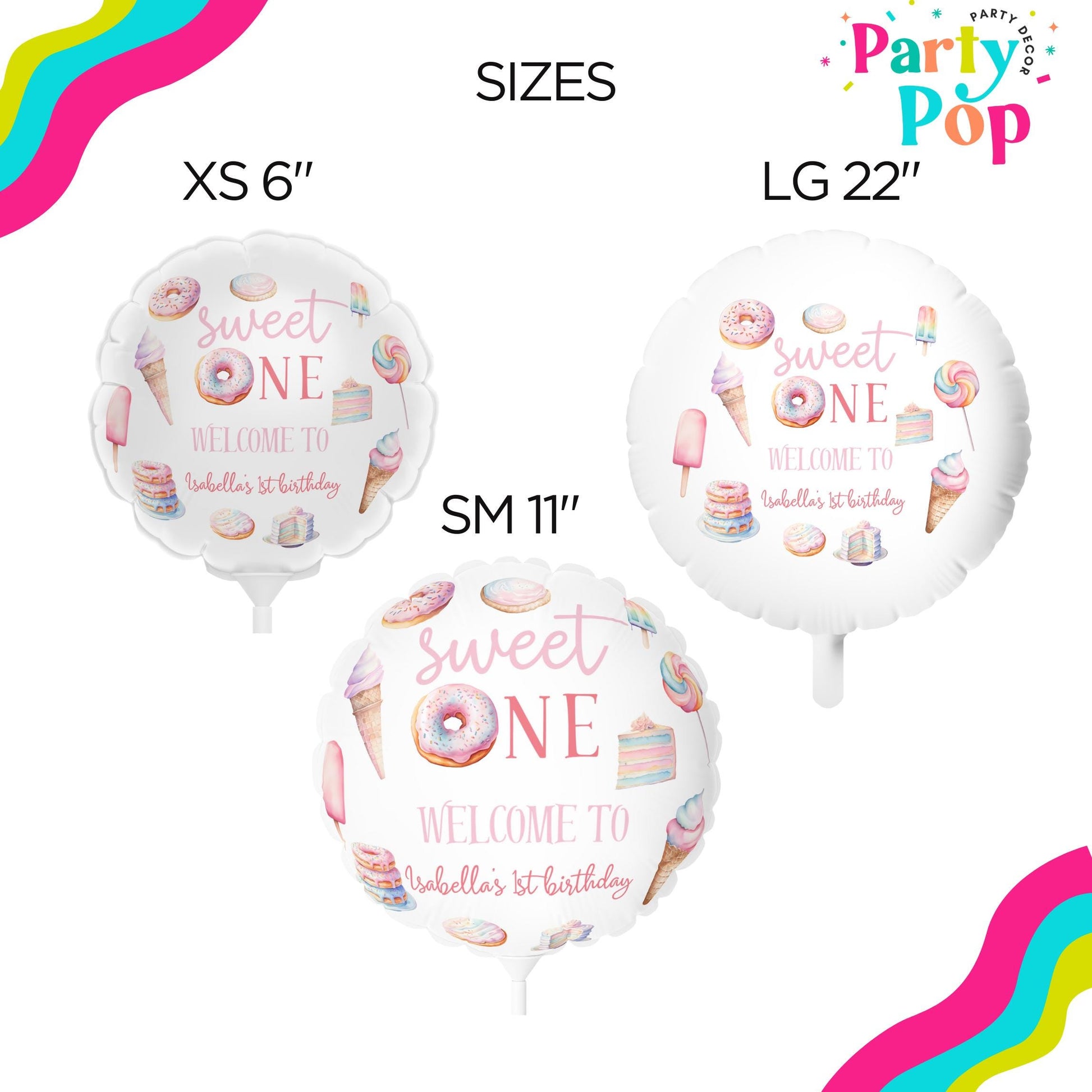 Sweet One Custom Birthday Balloons - Sweets Theme Party
