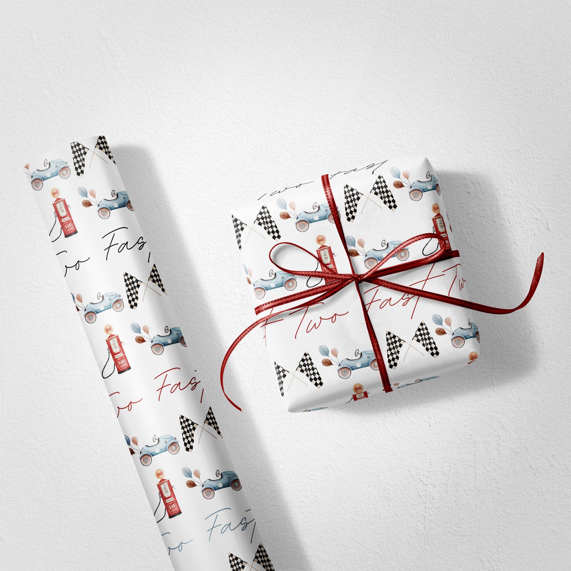 Two Fast Custom Birthday Wrapping Paper - Race Car Party Supplies