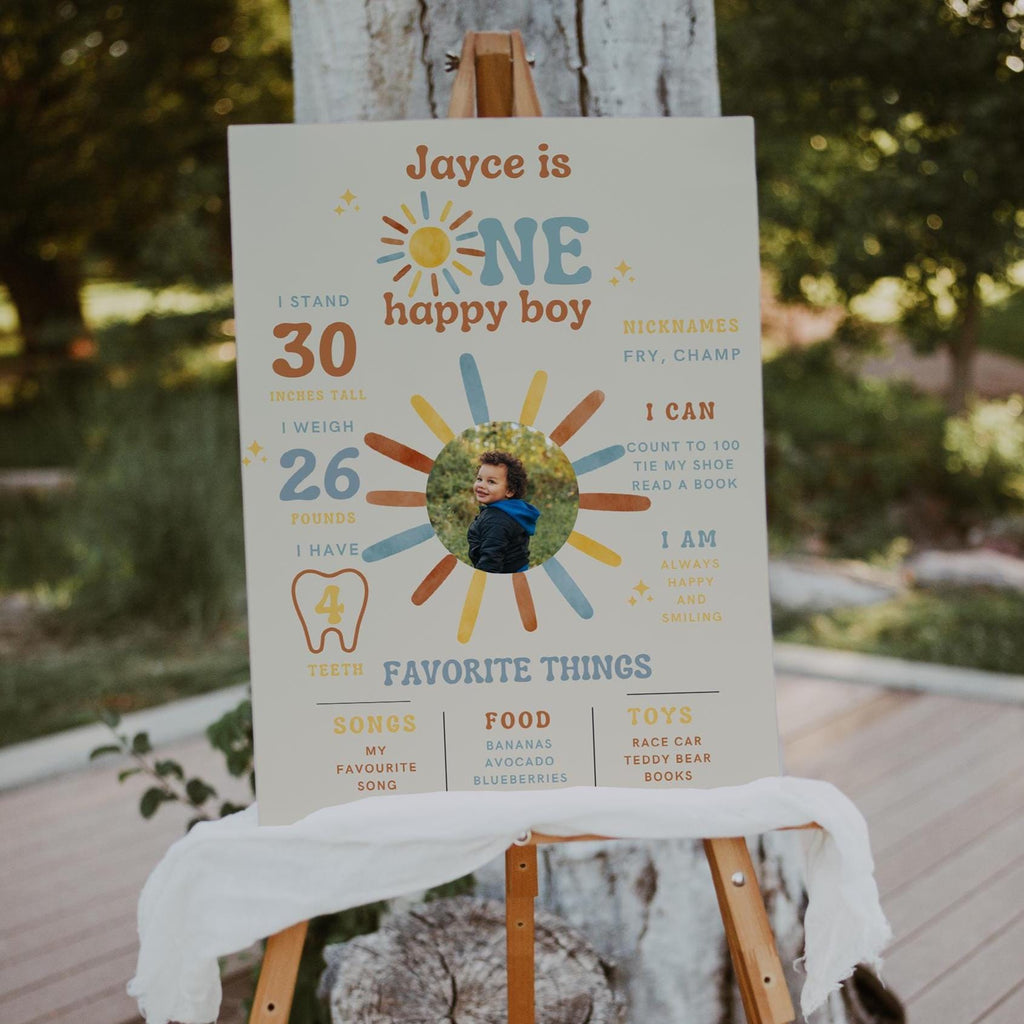 One happy Boy Milestone Board - First Birthday Milestone Board - Boho Sunshine - Digital Download