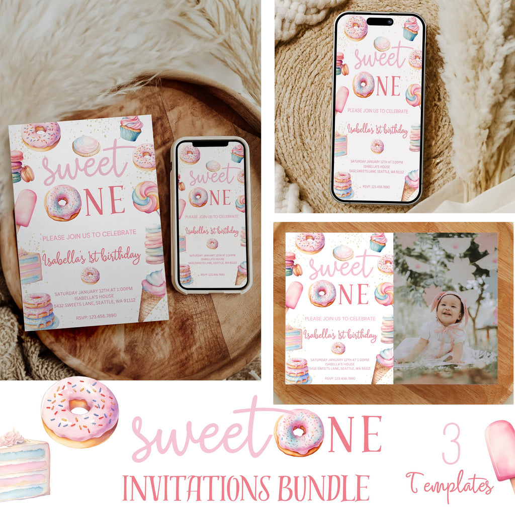 Sweet One 1st Birthday Bundle - Sweets Themed Birthday Supplies - Digital Download