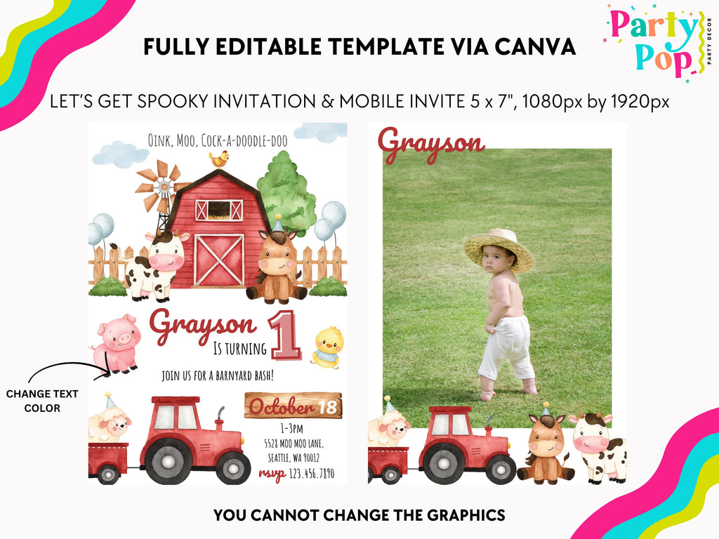 Farm Animal Birthday Invitation - Farm Birthday Party - Digital Download