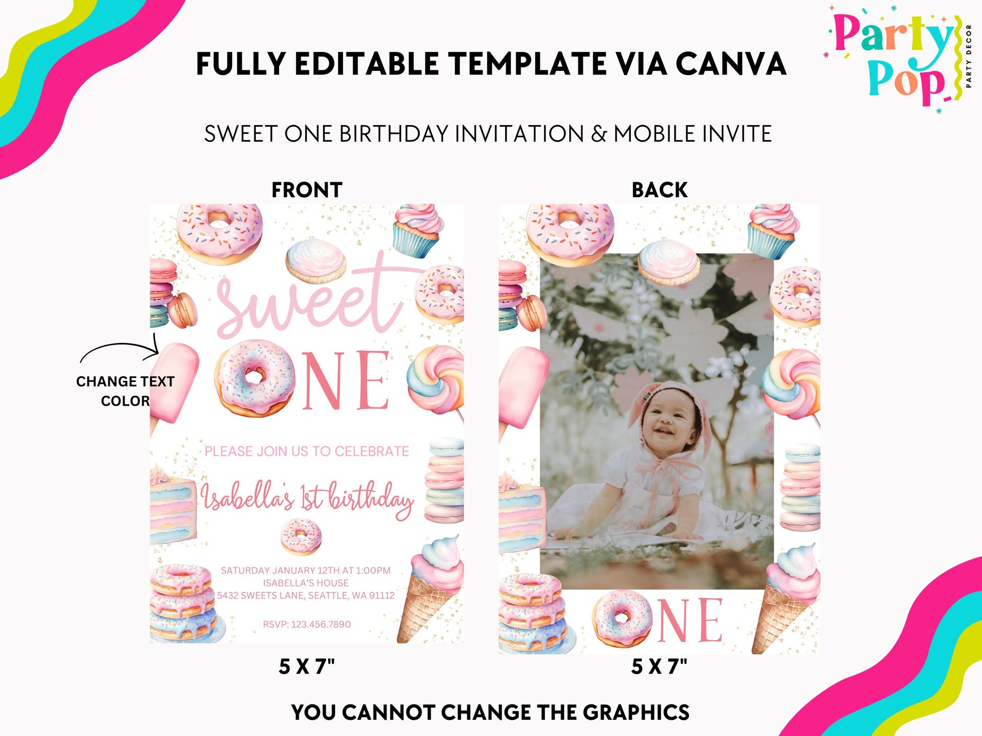 Sweet One 1st Birthday Invitation - Digital Download