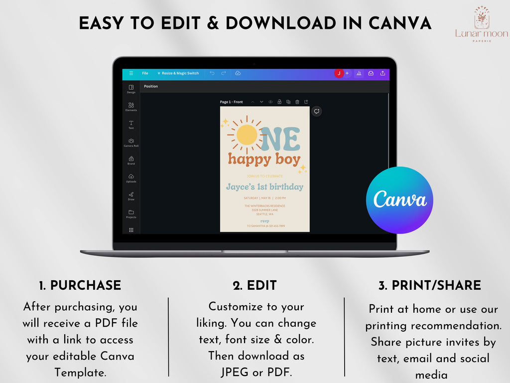 One Happy Boy 1st Birthday Invitation - Digital Download