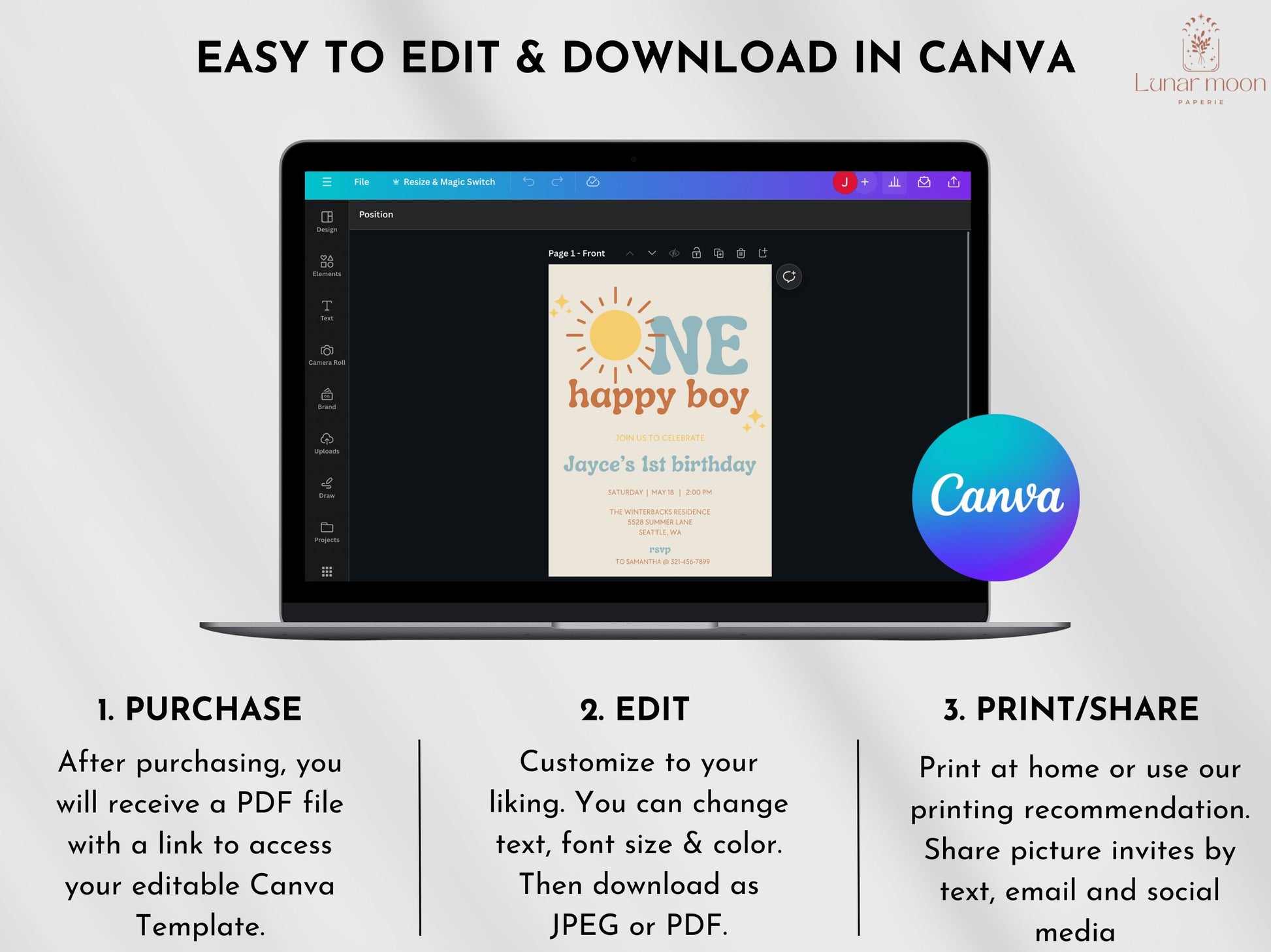 One Happy Boy 1st Birthday Invitation - Digital Download