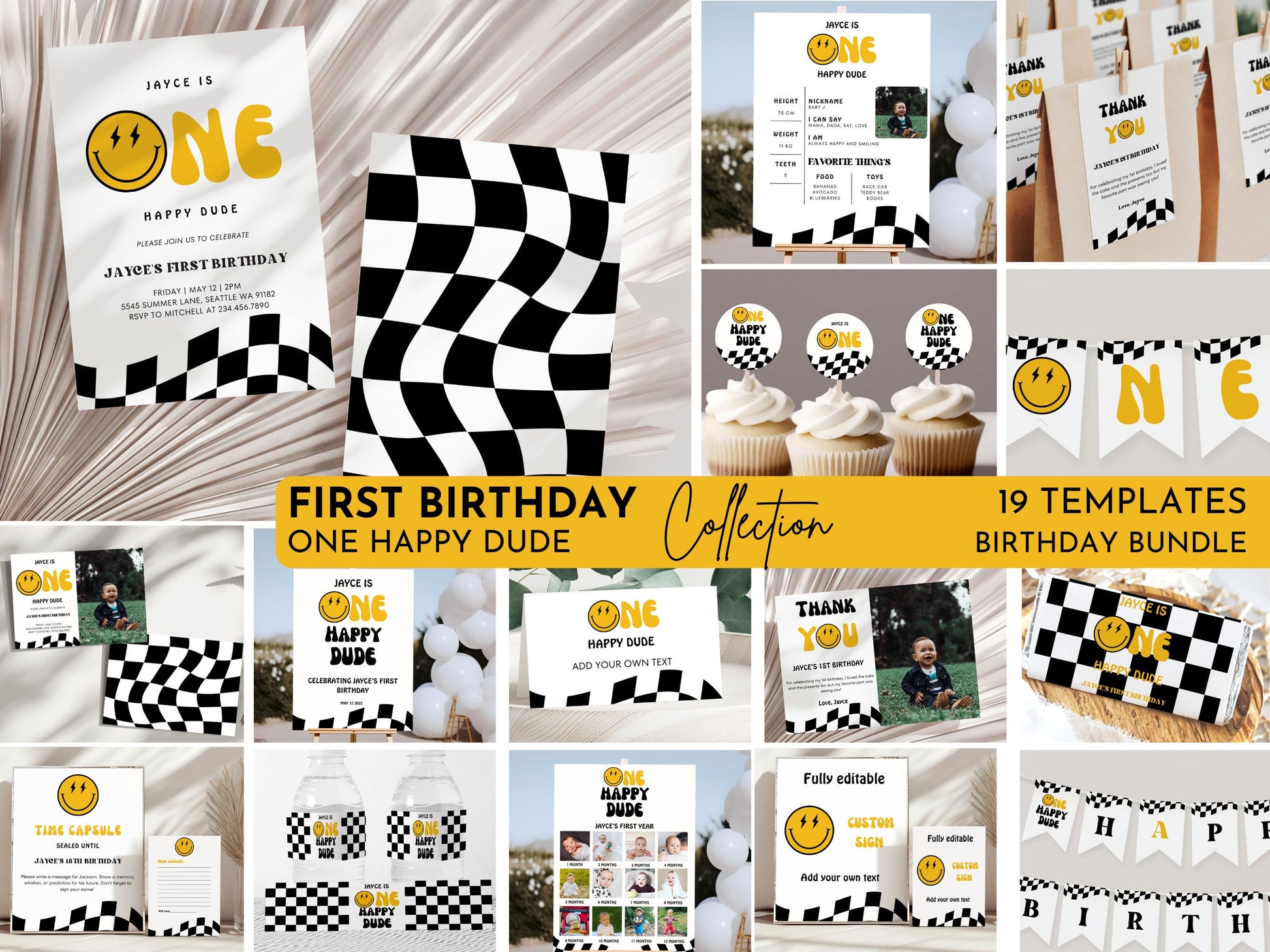 One Happy Dude Birthday Bundle | One Happy Dude | One Happy Dude Invitation | One Happy Dude Birthday | 1st Birthday Invitation | Editable