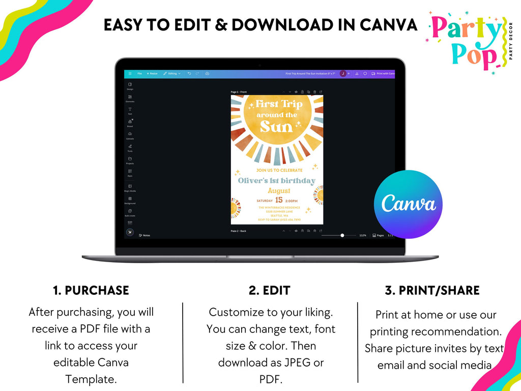 First Trip Around The Sun Birthday Invitation | One Happy Boy Birthday | 1st Birthday | Phone Invite | Editable | 1st Birthday Invitation