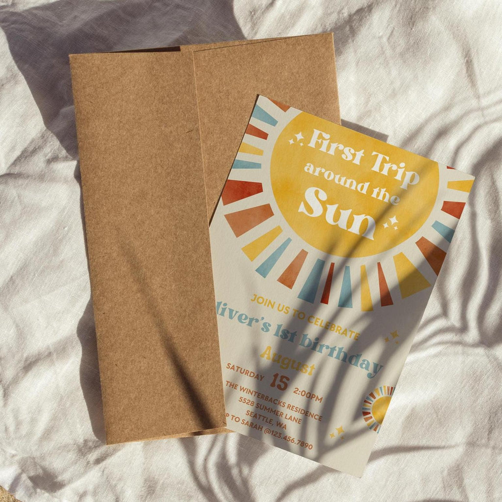 First Trip Around The Sun Birthday Invitation | One Happy Boy Birthday | 1st Birthday | Phone Invite | Editable | 1st Birthday Invitation