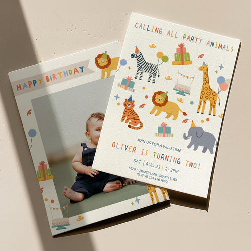 Party Animals Birthday Invitation | Safari Birthday Invitation | First Birthday Invitation | Calling All Party Animals Invite | Editable