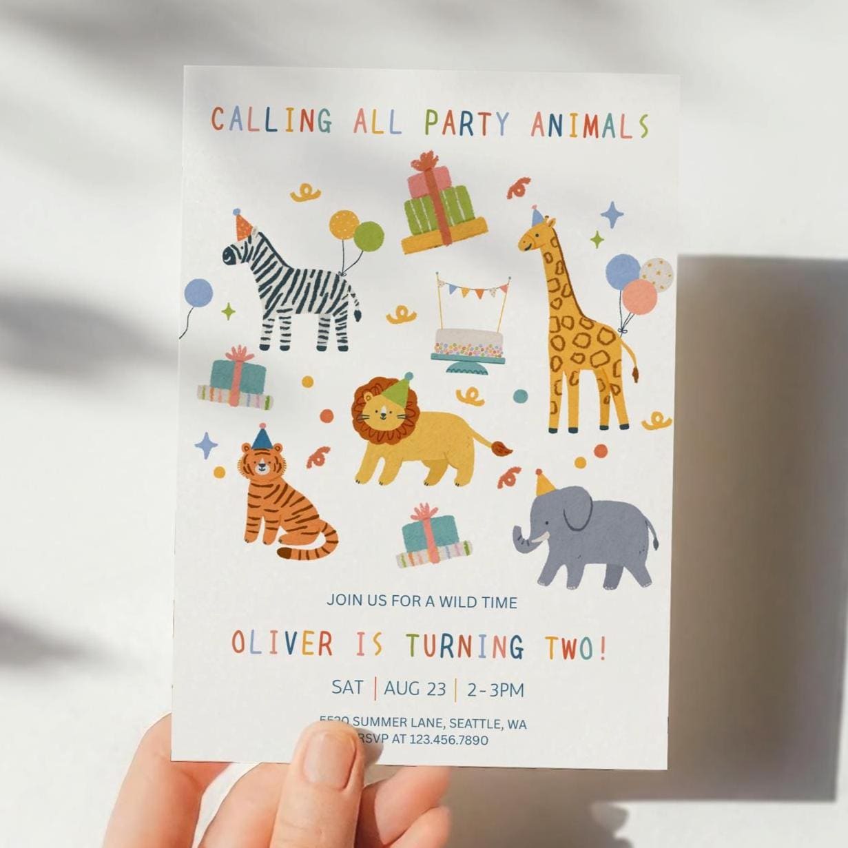 Party Animals Birthday Invitation | Safari Birthday Invitation | First Birthday Invitation | Calling All Party Animals Invite | Editable
