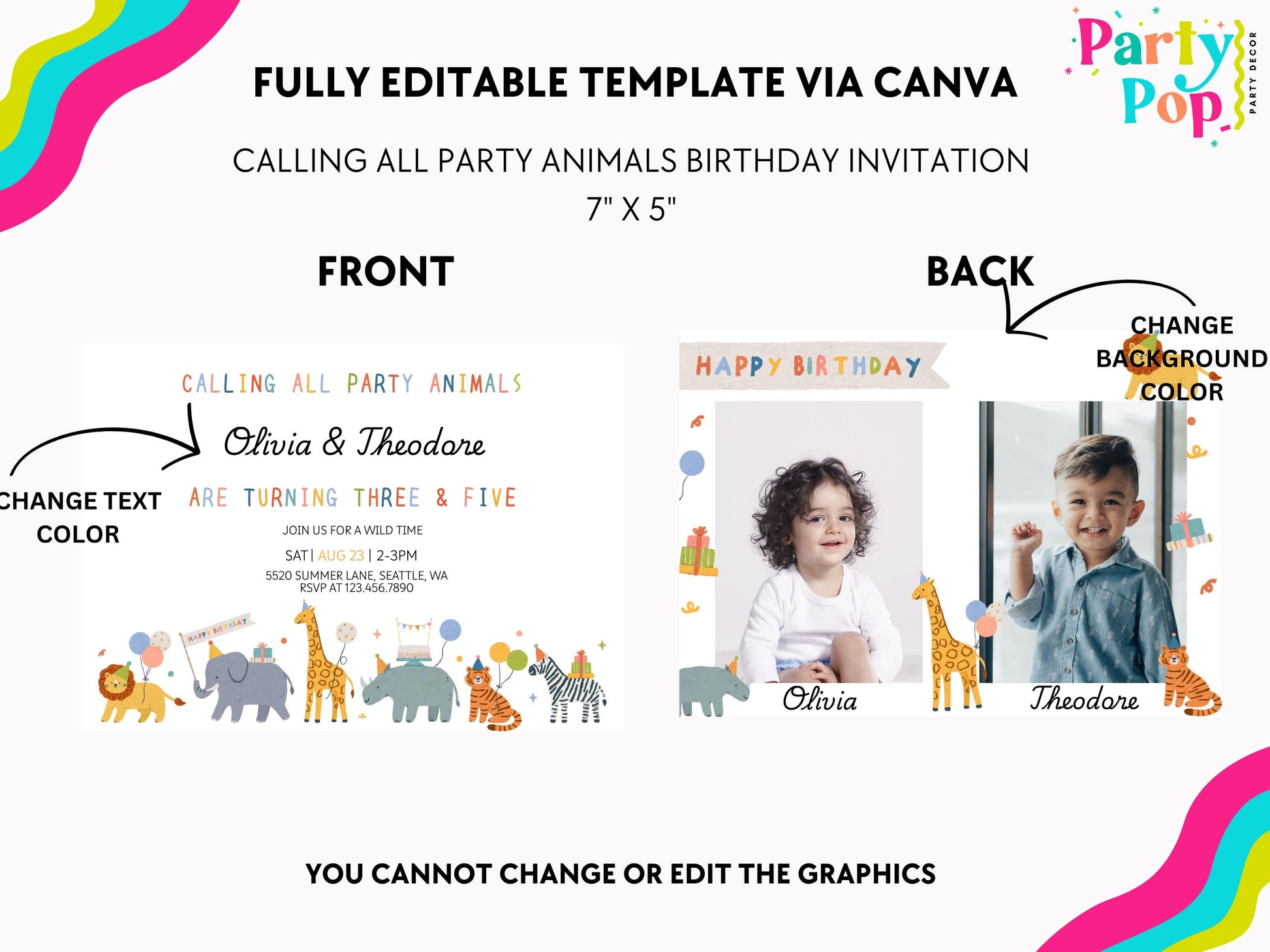 Party Animals Birthday Invitation | Safari Birthday Invitation | Sibling Birthday Invitation | Calling All Party Animals Invite | Editable