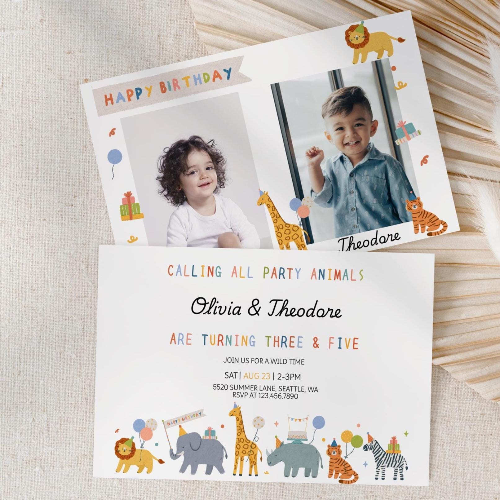 Party Animals Birthday Invitation | Safari Birthday Invitation | Sibling Birthday Invitation | Calling All Party Animals Invite | Editable