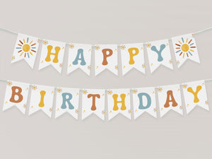 One Happy Boy Banner | First Trip Around The Sun | 1st Birthday Banner | Birthday Backdrop | 1st Birthday Sign | Instant Download | Editable