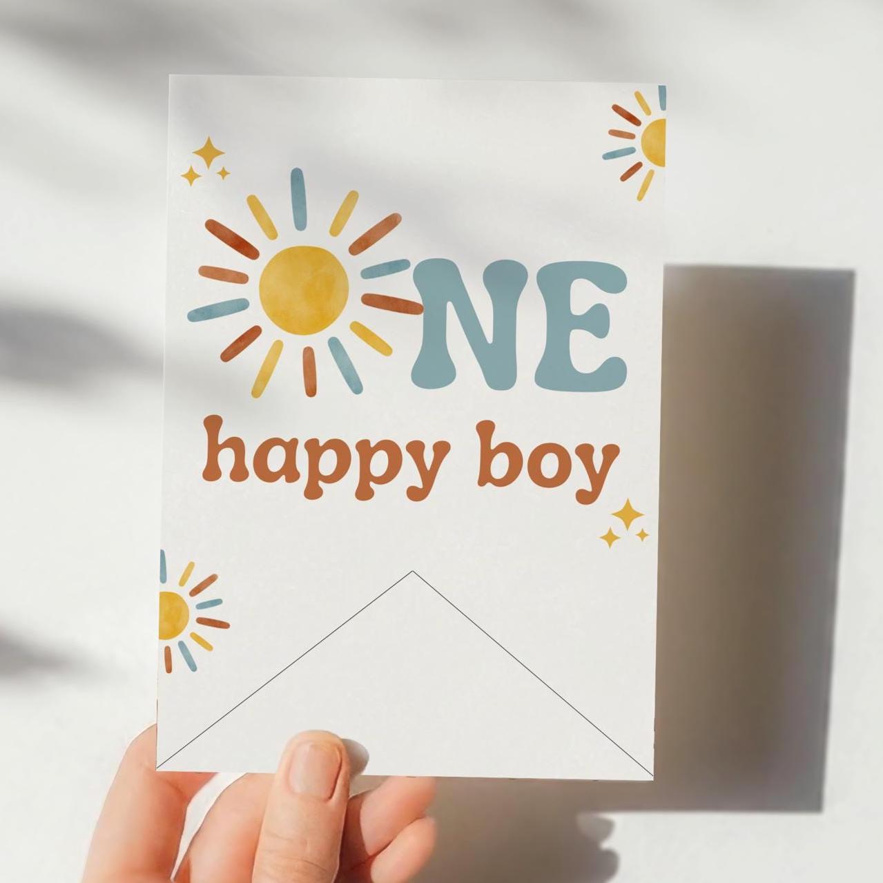 One Happy Boy Banner | First Trip Around The Sun | 1st Birthday Banner | Birthday Backdrop | 1st Birthday Sign | Instant Download | Editable