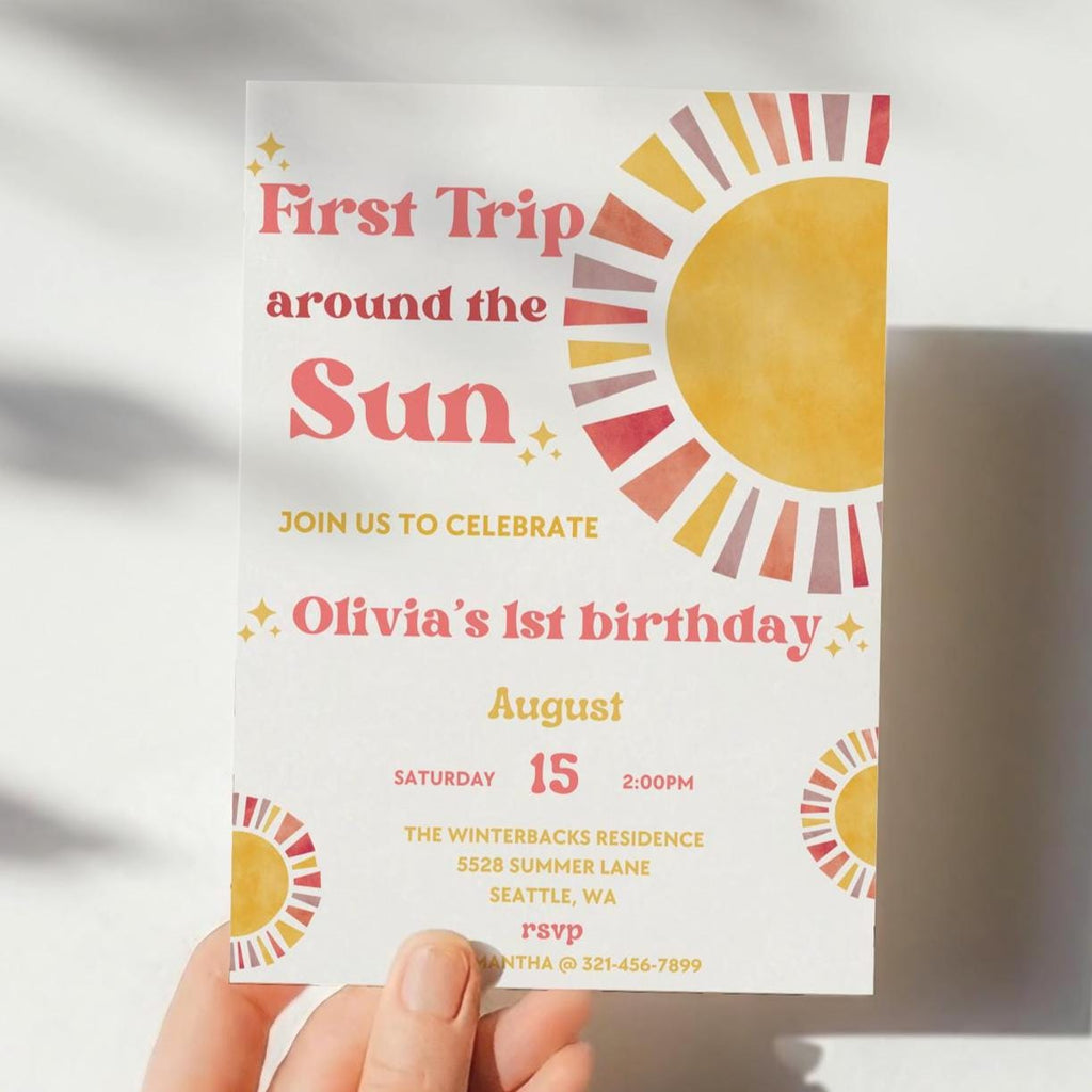 First Trip Around The Sun Birthday Invitation | 1st Birthday Invitation | Boho Theme | 1st Birthday Girl | Editable Template