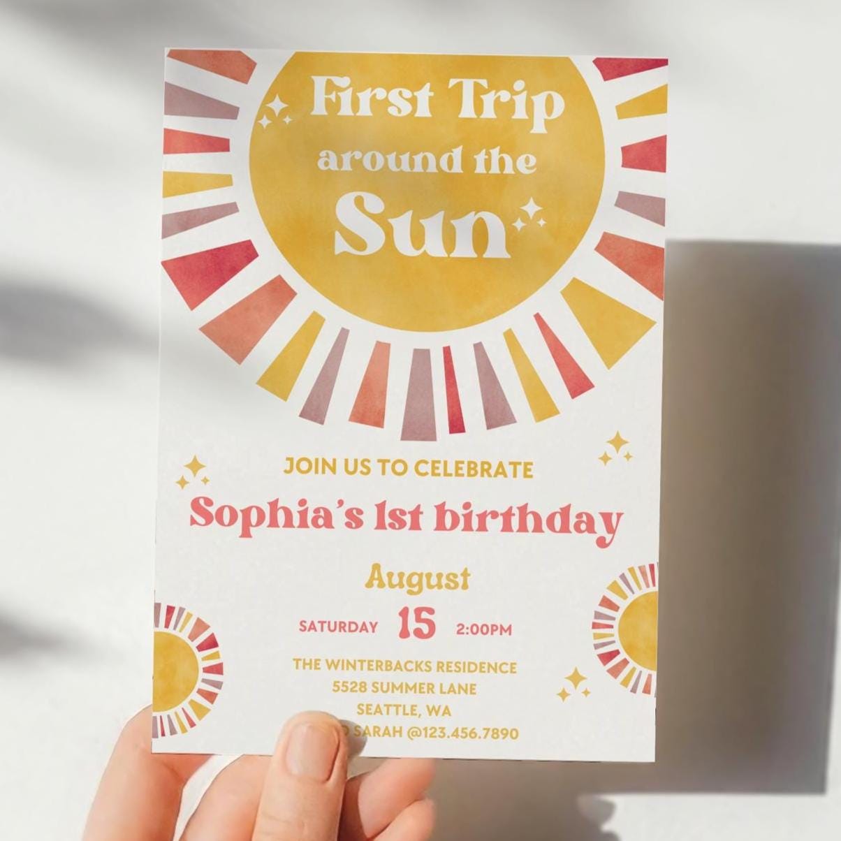 First Trip Around The Sun Birthday Invitation | 1st Birthday Invitation | Boho Theme | 1st Birthday Girl | Editable Template