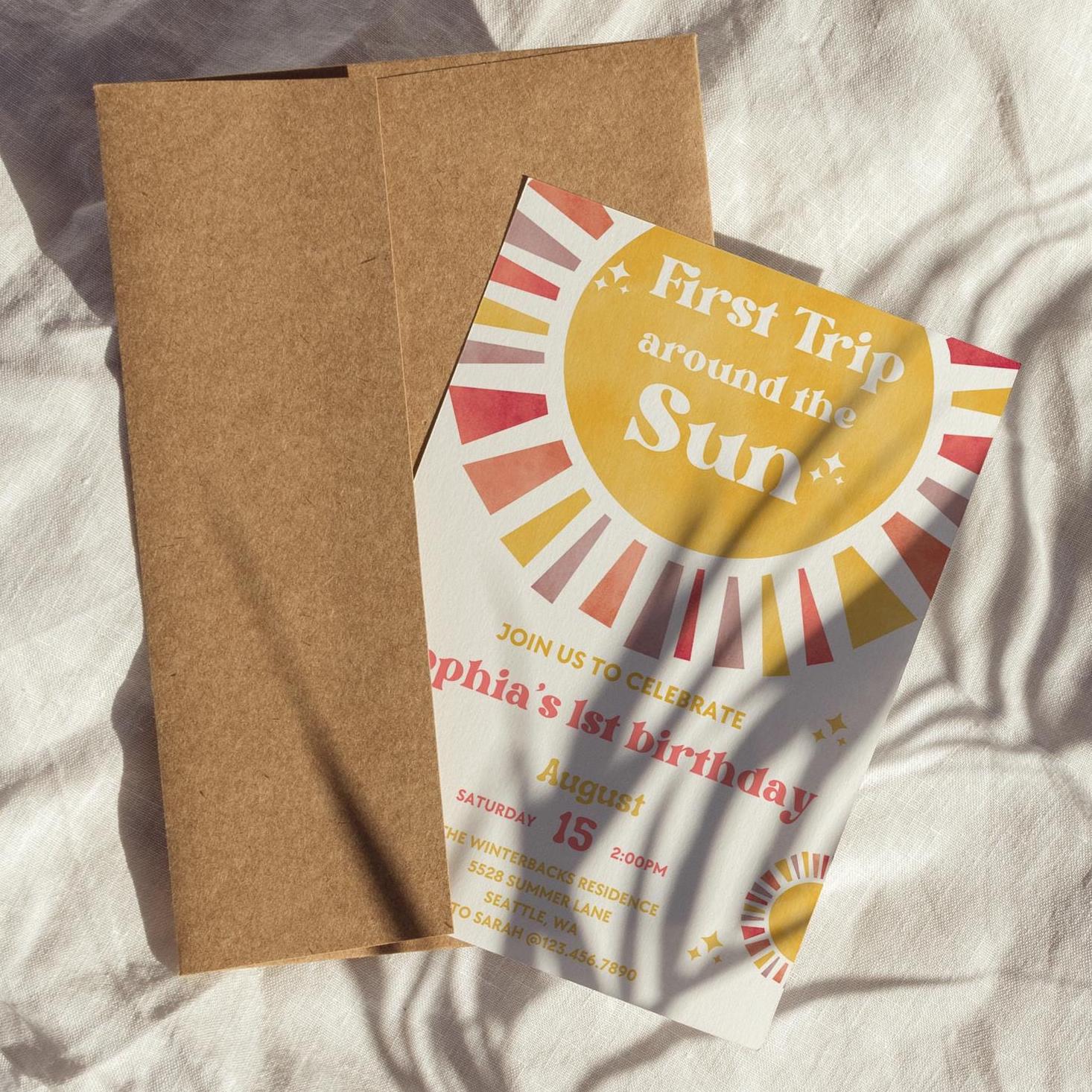 First Trip Around The Sun Birthday Invitation | 1st Birthday Invitation | Boho Theme | 1st Birthday Girl | Editable Template