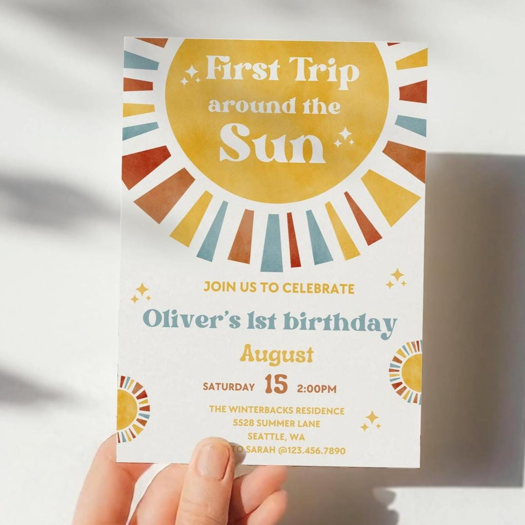 First Trip Around The Sun Birthday Invitation | One Happy Boy Birthday | 1st Birthday | Phone Invite | Editable | 1st Birthday Invitation