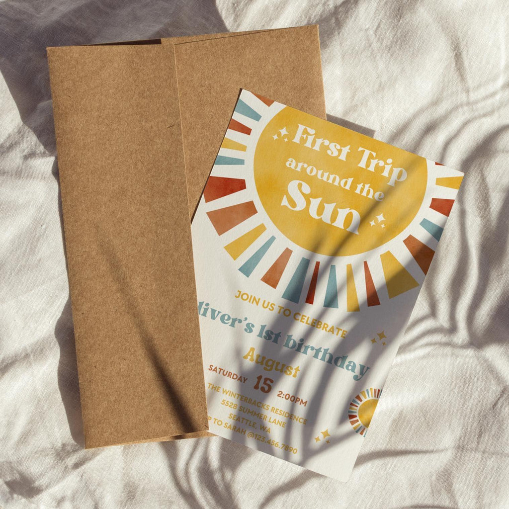 First Trip Around The Sun Birthday Invitation | One Happy Boy Birthday | 1st Birthday | Phone Invite | Editable | 1st Birthday Invitation