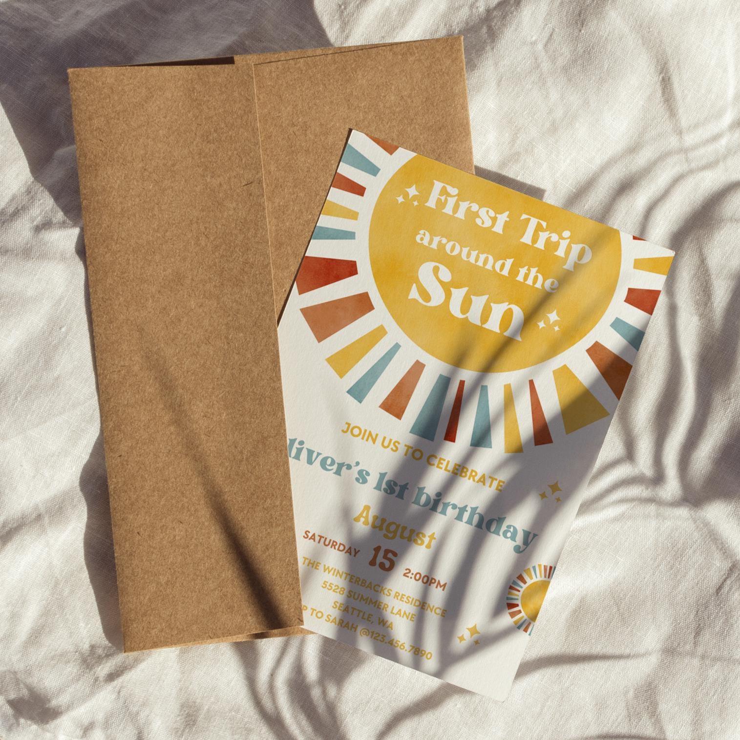 First Trip Around The Sun Birthday Invitation | One Happy Boy Birthday | 1st Birthday | Phone Invite | Editable | 1st Birthday Invitation