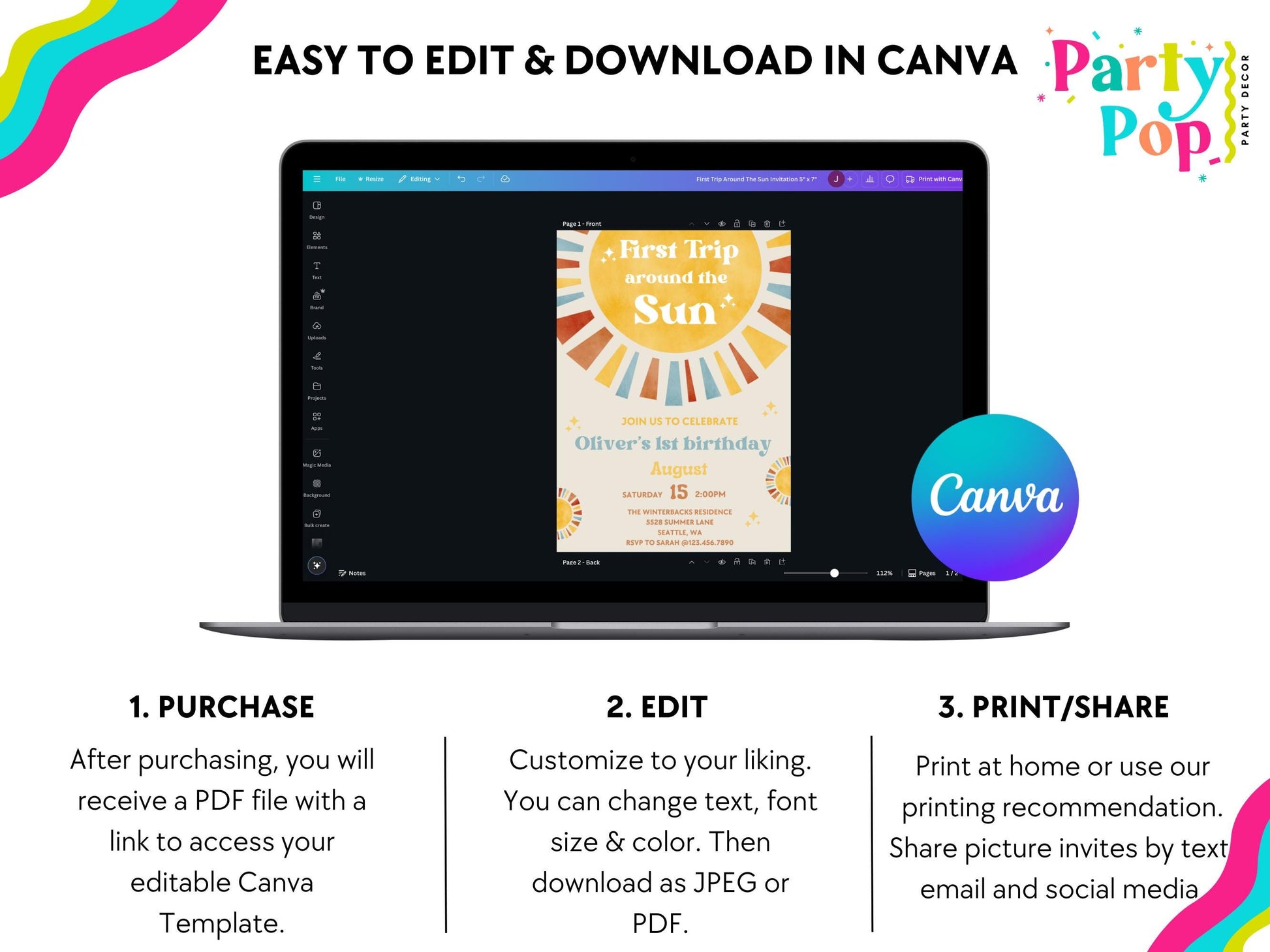 First Trip Around The Sun Birthday Invitation | One Happy Boy Birthday | 1st Birthday | Phone Invite | Editable | 1st Birthday Invitation