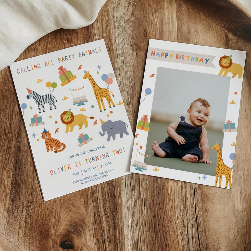 Party Animals Birthday Invitation | Safari Birthday Invitation | First Birthday Invitation | Calling All Party Animals Invite | Editable
