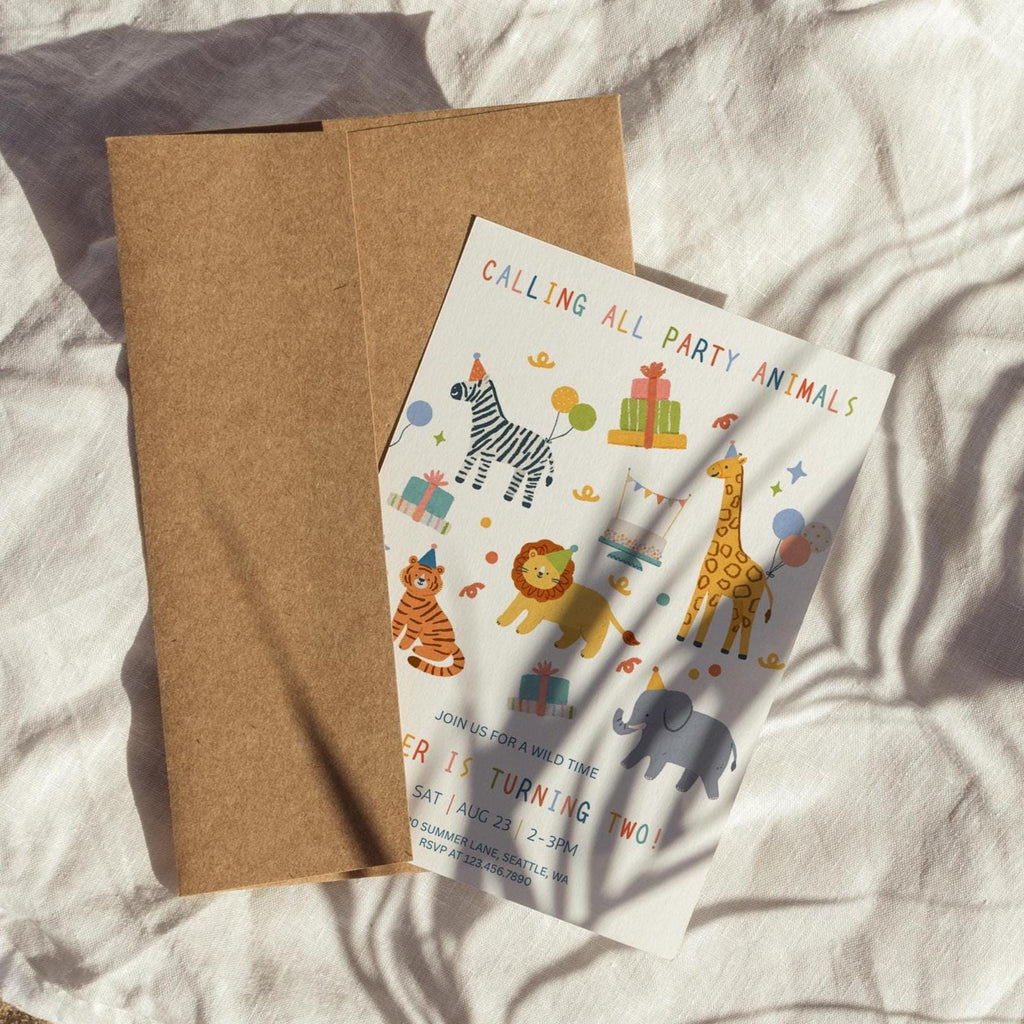 Party Animals Birthday Invitation | Safari Birthday Invitation | First Birthday Invitation | Calling All Party Animals Invite | Editable