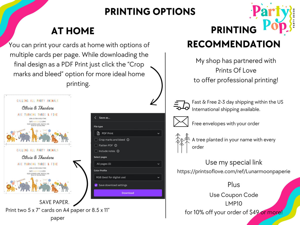 Party Animals Birthday Invitation | Safari Birthday Invitation | Sibling Birthday Invitation | Calling All Party Animals Invite | Editable
