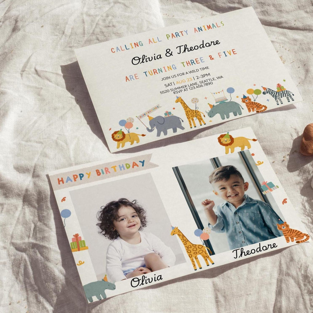Party Animals Birthday Invitation | Safari Birthday Invitation | Sibling Birthday Invitation | Calling All Party Animals Invite | Editable