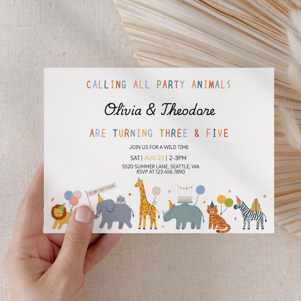 Party Animals Birthday Invitation | Safari Birthday Invitation | Sibling Birthday Invitation | Calling All Party Animals Invite | Editable