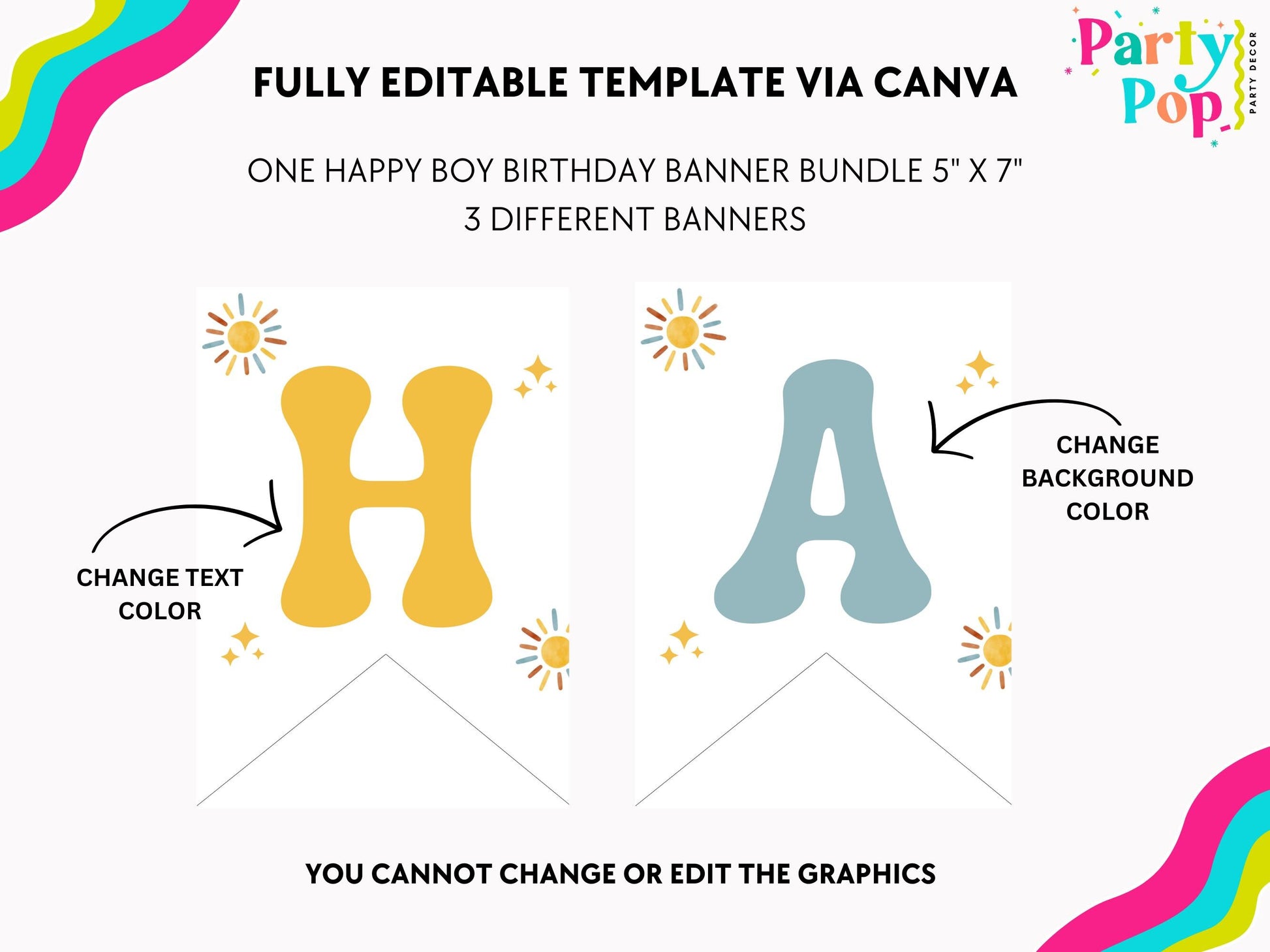 One Happy Boy Banner | First Trip Around The Sun | 1st Birthday Banner | Birthday Backdrop | 1st Birthday Sign | Instant Download | Editable