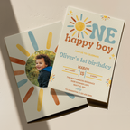Children's birthday invitation with colorful design and photo of a child