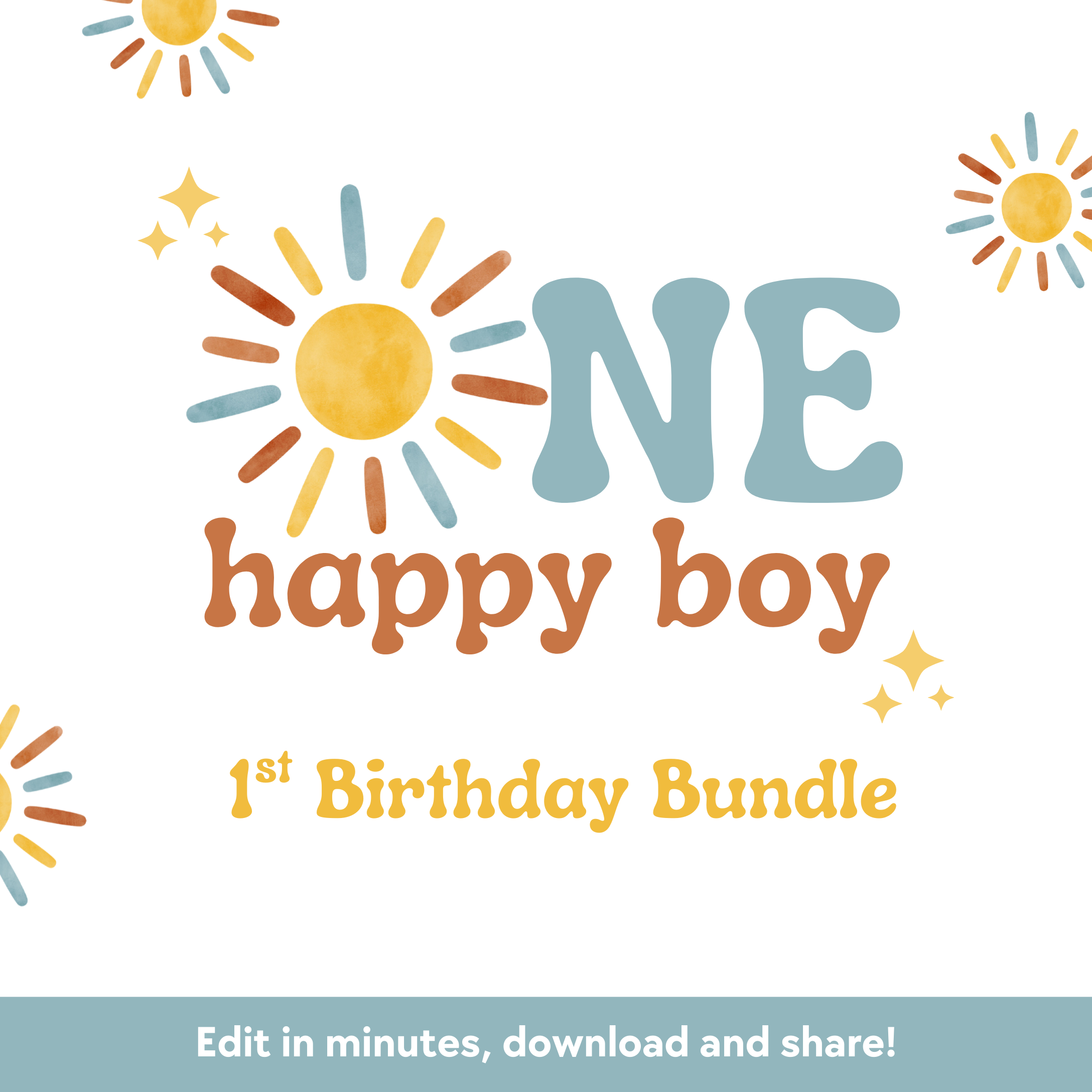 One Happy Boy Instant Party Bundle - Download and Print