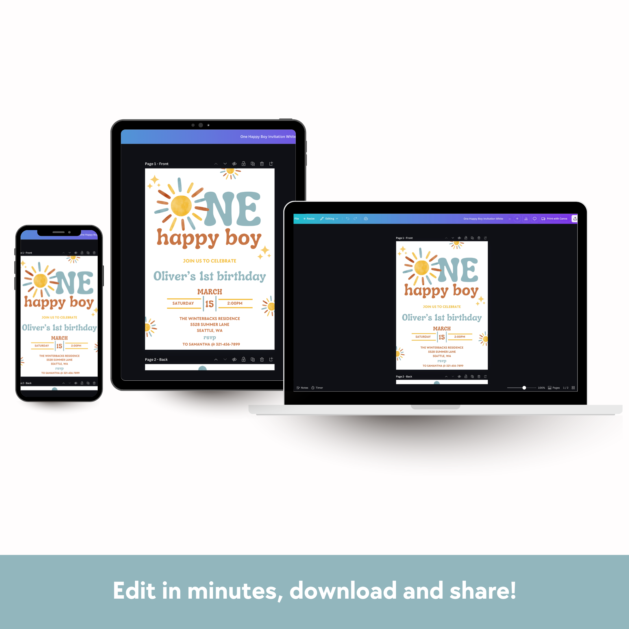 One Happy Boy Instant Party Bundle - Download and Print