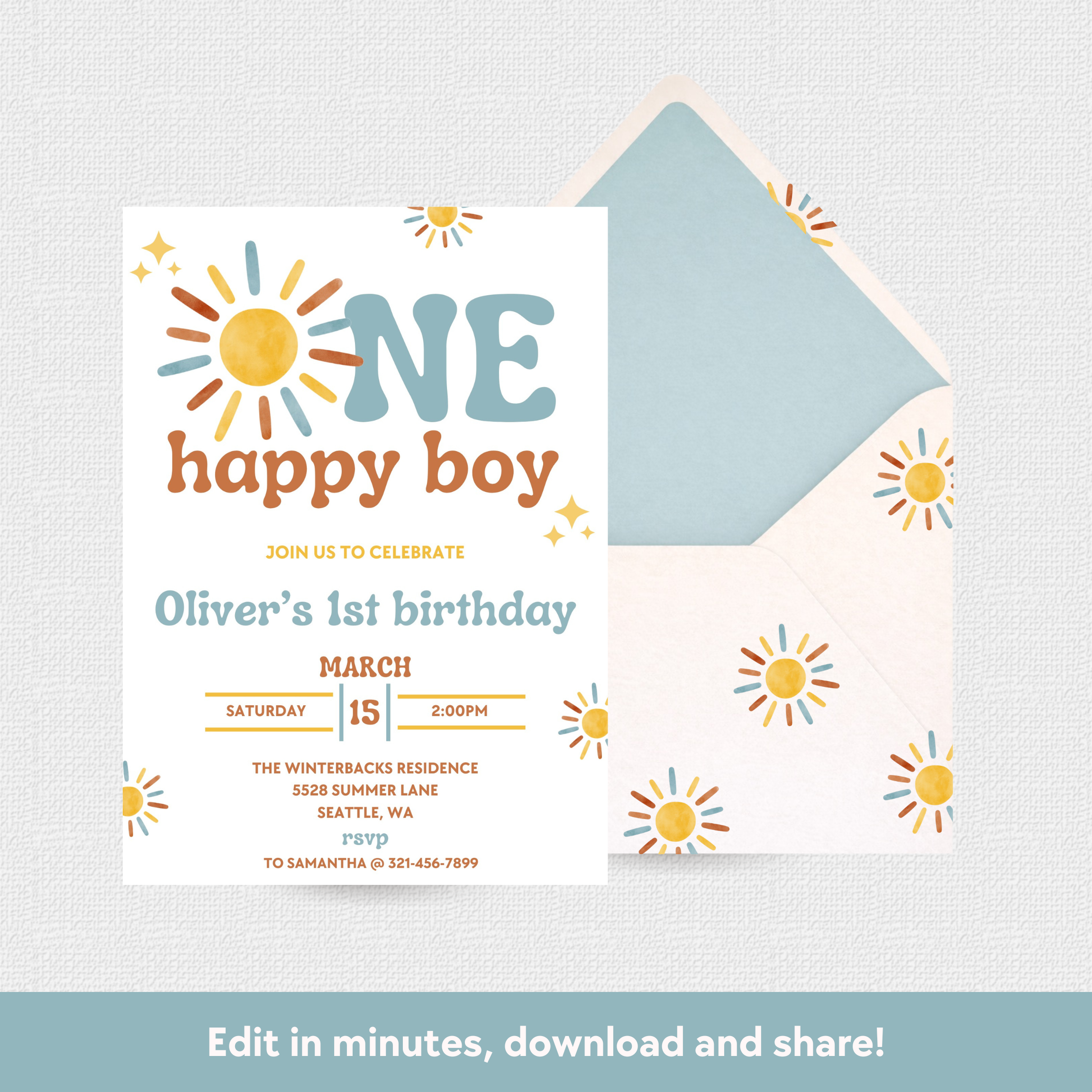 One Happy Boy Download & Print Invitation