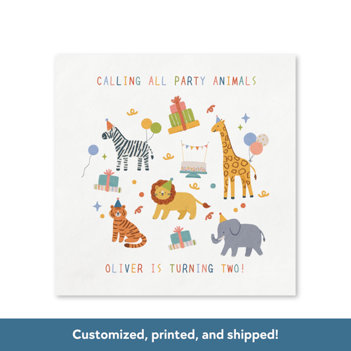 Calling All Party Animals Custom Birthday Napkin - (Printed + Shipped)