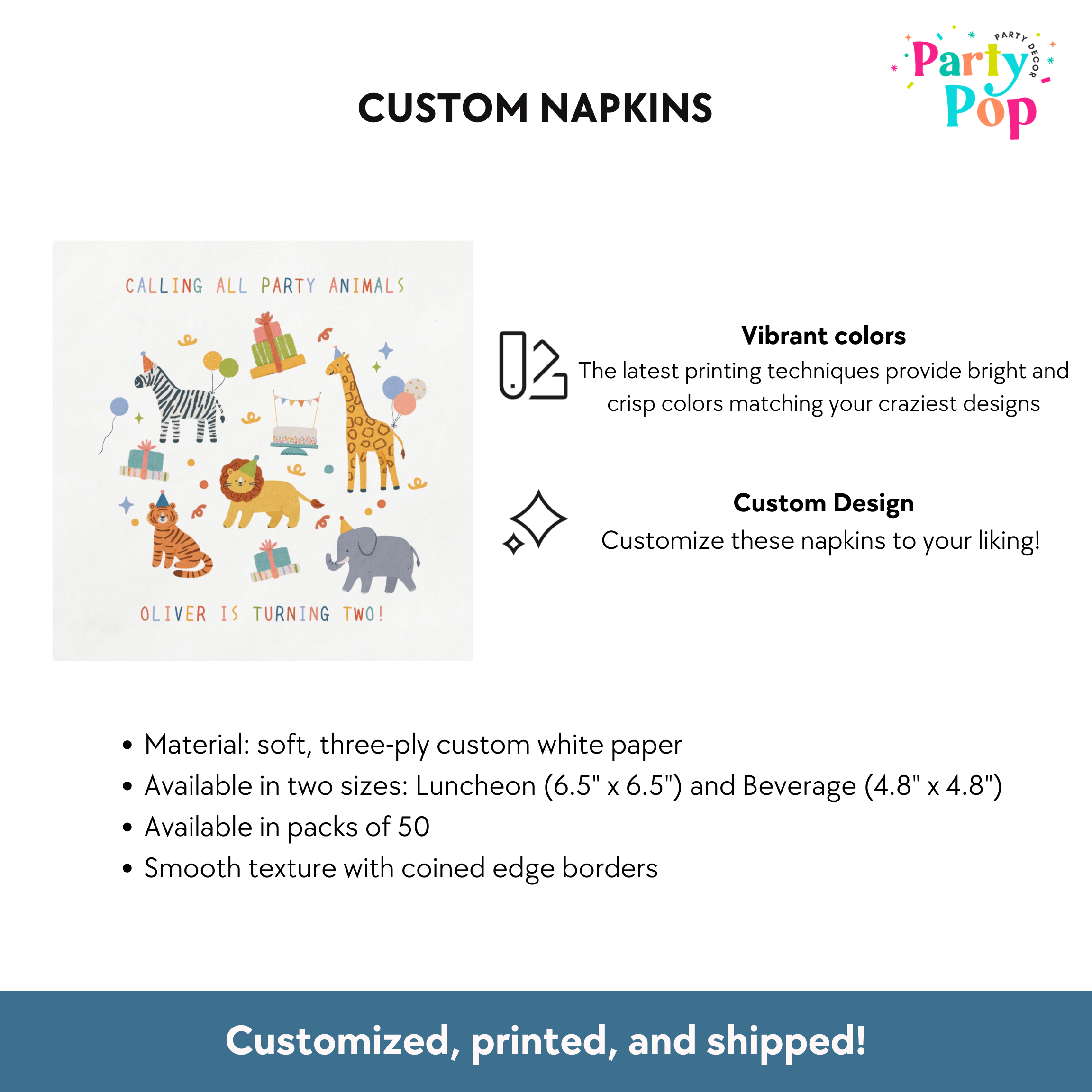 Calling All Party Animals Custom Birthday Napkin - (Printed + Shipped)