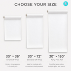 White gift wrap rolls with size options on a white background