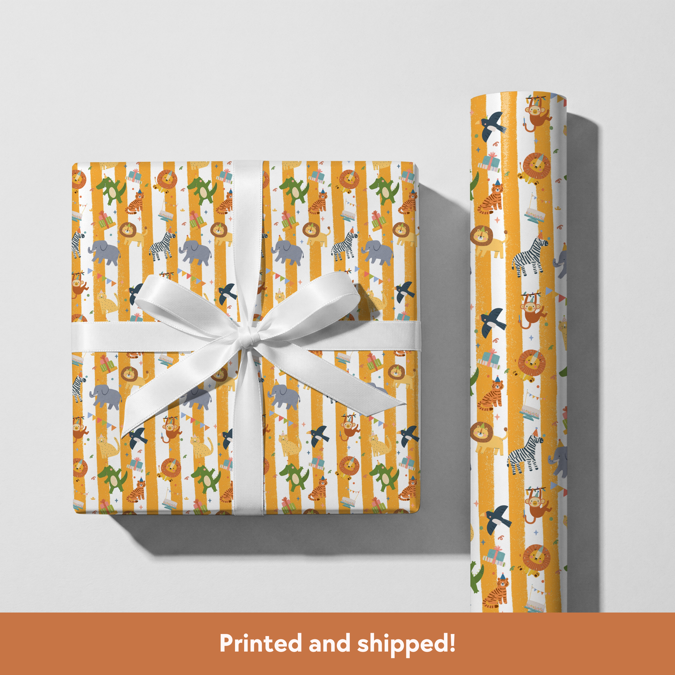 Party Animals Striped Birthday Wrapping Paper - (Printed + Shipped)