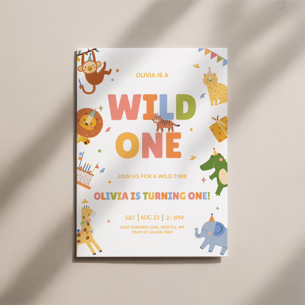 Wild One Girl 1st Birthday Download + Print Invitation