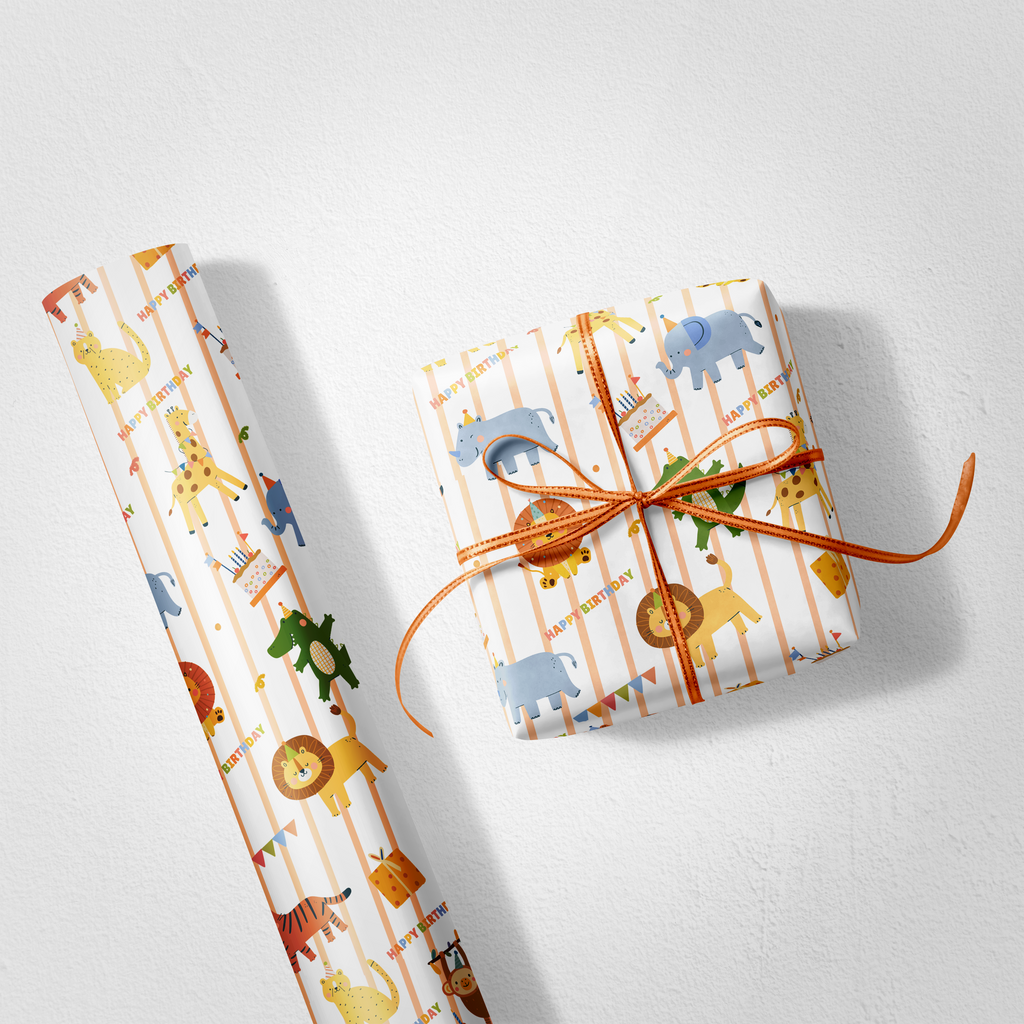 Gift wrap with animal pattern on a white background